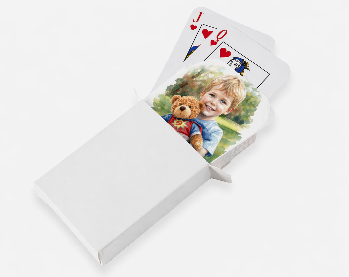 Plain white presentation box for the personalised playing cards
